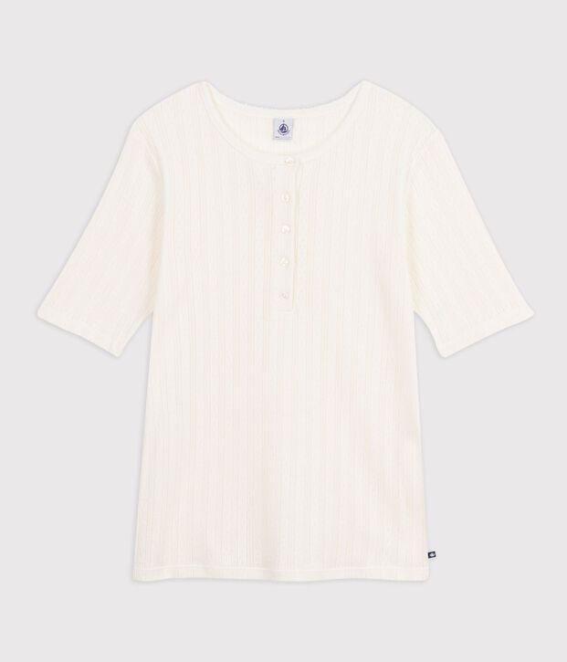 Kurz&auml;rmeliges Damen T-Shirt aus einfarbiger Baumwolle MILK