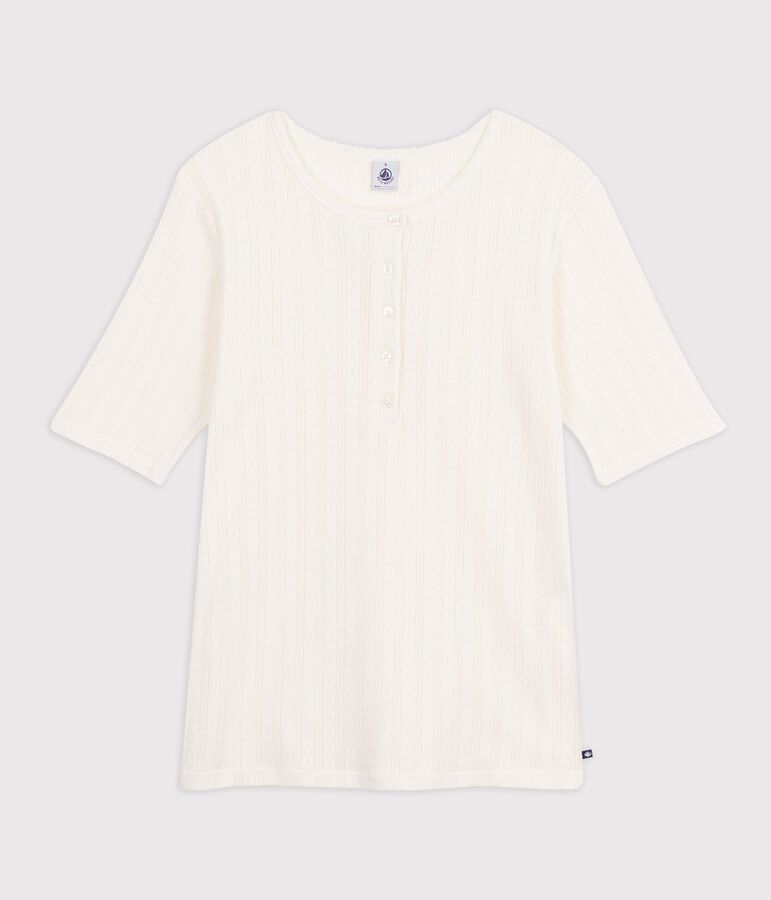 Kurz&auml;rmeliges Damen T-Shirt aus einfarbiger Baumwolle naturfarben