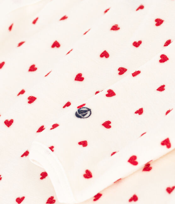 Baby-Pyjama aus Samt, mit Herzmotiv weiss MARSHMALLOW/rot TERKUIT