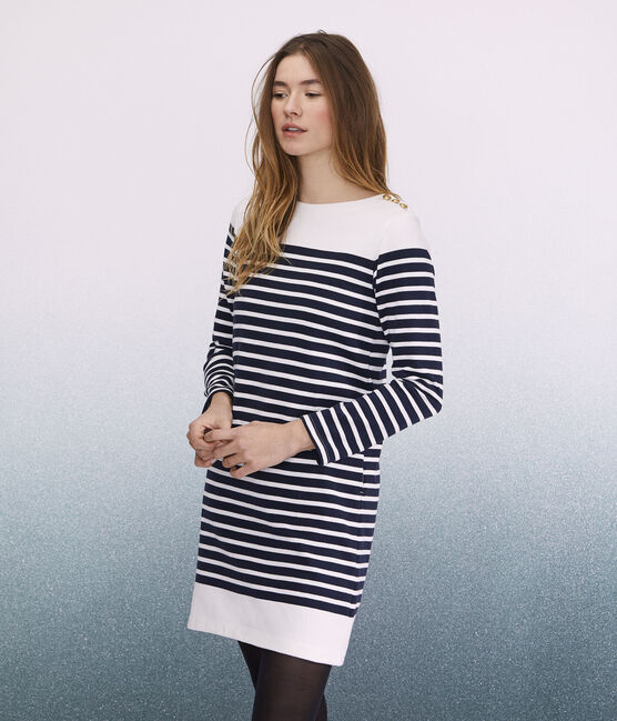 Streifenkleid für Damen blau SMOKING/weiss MARSHMALLOW