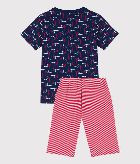 Kinderpyjama Paris aus Baumwolle für Jungen blau MEDIEVAL/weiss MULTICO