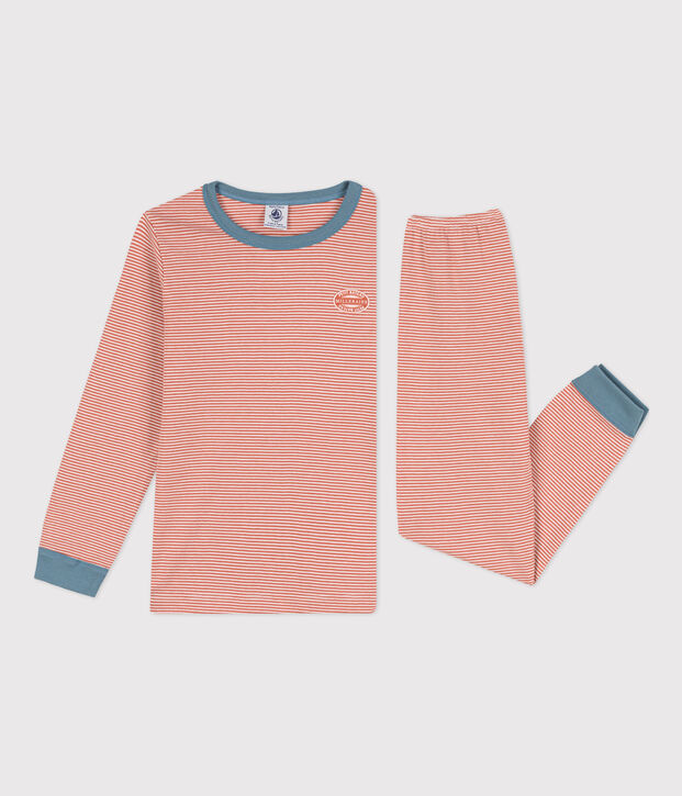 Kinderpyjama aus Baumwolle mit Ringelstreifen rosa/weiss