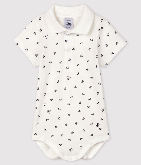 Kurzärmeliger Baby-Body aus Baumwolle mit Printmuster für Jungen weiss MARSHMALLOW/blau SMOKING