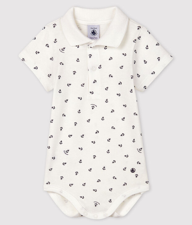 Kurz&auml;rmeliger Baby-Body aus Baumwolle mit Printmuster f&uuml;r Jungen weiss/blau