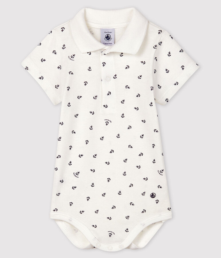 Kurz&auml;rmeliger Baby-Body aus Baumwolle mit Printmuster f&uuml;r Jungen weiss/blau