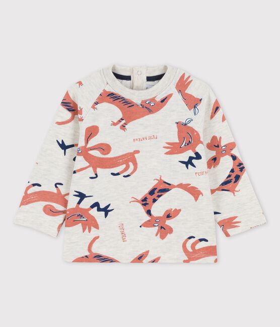 Baby-Sweatshirt aus Molton mit Tierprint beige MONTELIMAR/weiss MULTICO