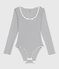 Damen-Body aus Baumwolle und Elastan mit Streifen weiss MARSHMALLOW/blau SMOKING
