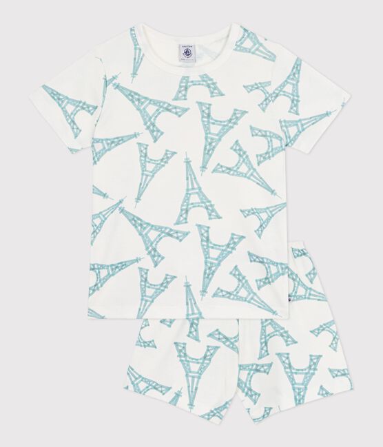 Kinder-Kurzpyjama aus Baumwolle mit Eiffelturm weiss MARSHMALLOW/weiss MULTICO