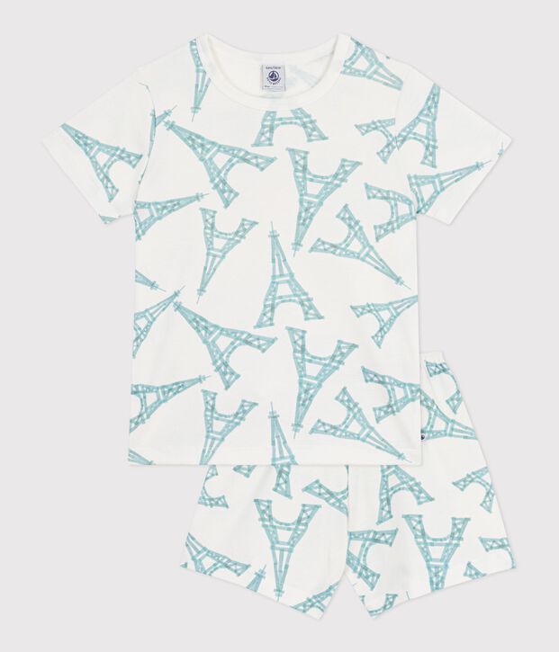 Kinder-Kurzpyjama aus Baumwolle mit Eiffelturm weiss/vielfarbig