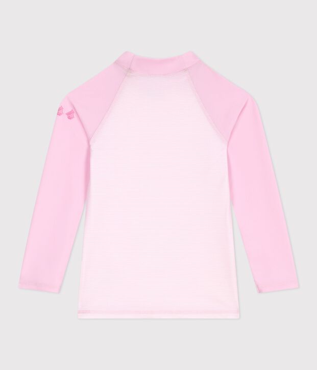 Lang&auml;rmeliges Kinder Bade-T-Shirt mit UV-Schutz und Streifen rosa/weiss