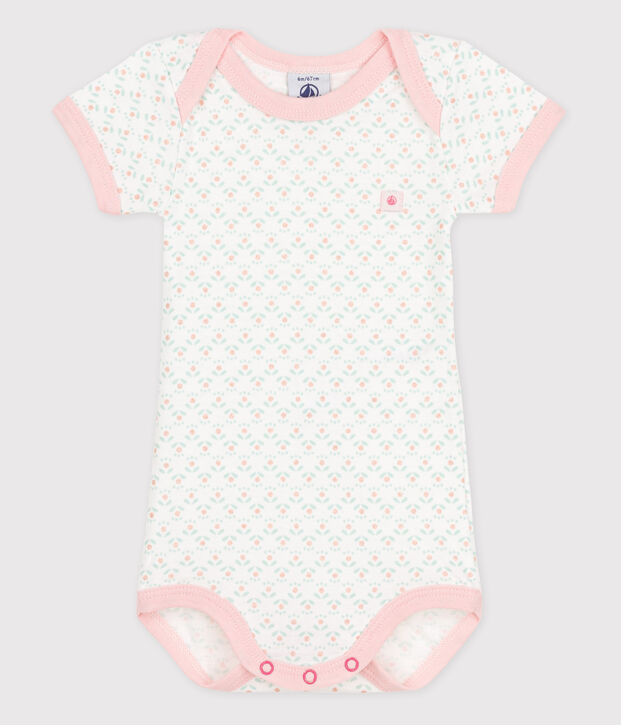 Kurz&auml;rmeliger Baby-Body f&uuml;r M&auml;dchen weiss/vielfarbig
