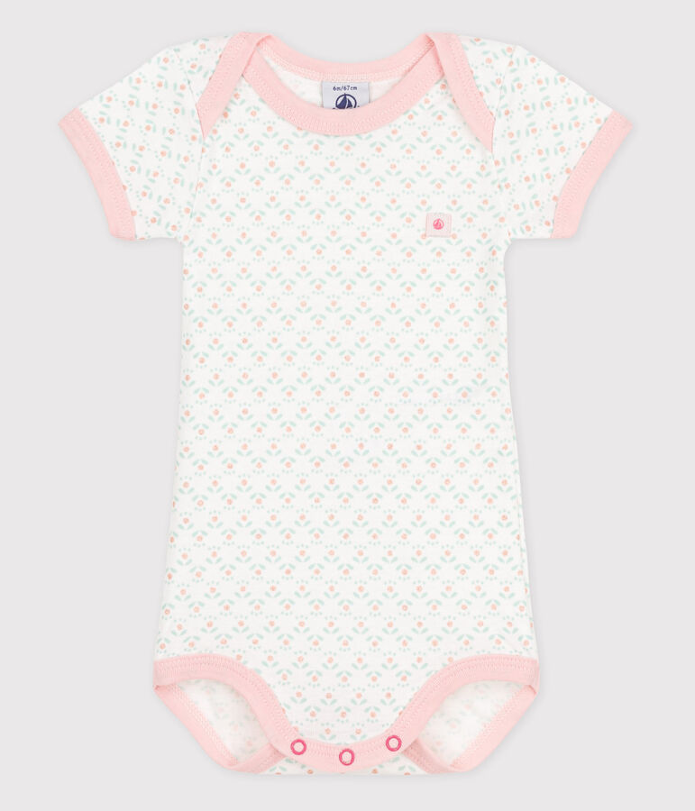 Kurz&auml;rmeliger Baby-Body f&uuml;r M&auml;dchen weiss ECUME/weiss MULTICO