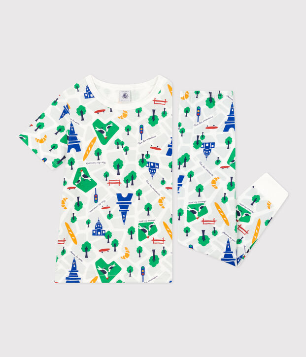 Kinderpyjama aus Baumwolle mit Paris-Printmotiv weiss/vielfarbig