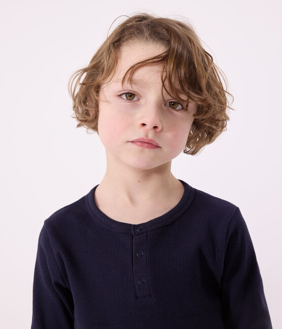 Kinder-Pyjama aus einfarbiger Baumwolle blau SMOKING