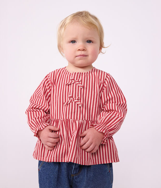 Lang&auml;rmelige Baby-Bluse aus Baumwolle mit Streifen rosa/rosa