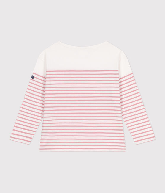Langärmeliges Kinder-T-Shirt "Marinière" aus Baumwolle weiss MARSHMALLOW/rosa CHARME