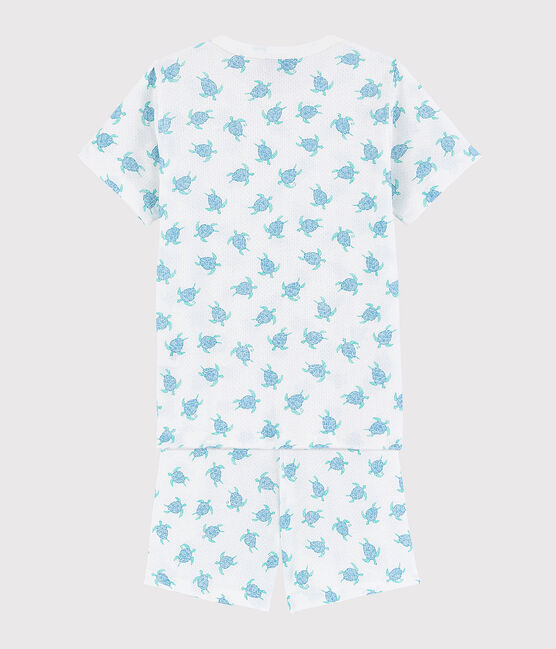 Kinder-Kurzpyjama aus ultra-leichter Baumwolle mit Schildkrötenmotiv weiss MARSHMALLOW/weiss MULTICO