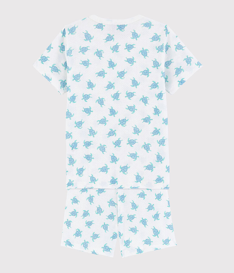 Kinder-Kurzpyjama aus ultra-leichter Baumwolle mit Schildkr&ouml;tenmotiv weiss/vielfarbig