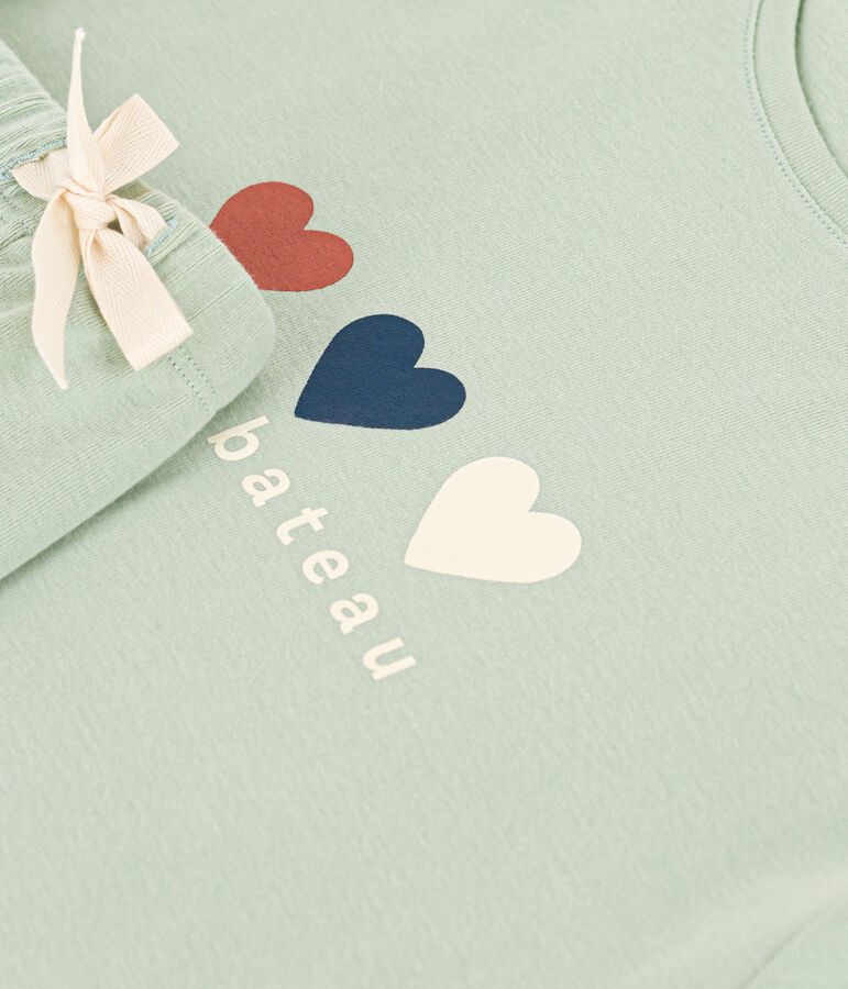 Damen-Pyjama bestehend aus kurzer Hose und T-Shirt aus einfarbiger Baumwolle. gr&uuml;n