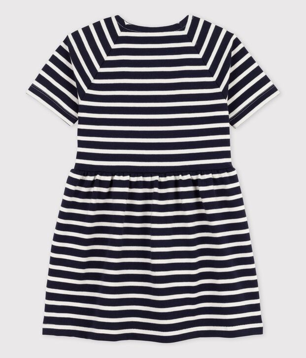 Kurz&auml;rmeliges Kleid aus Baumwolle f&uuml;r M&auml;dchen blau/weiss