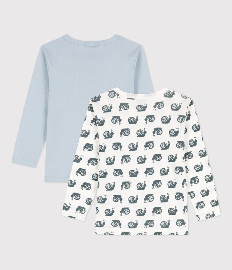 2er-Set lang&auml;rmelige wei&szlig;e T-Shirts aus Baumwolle mit Schneckenmotiv f&uuml;r Jungen vielfarbig