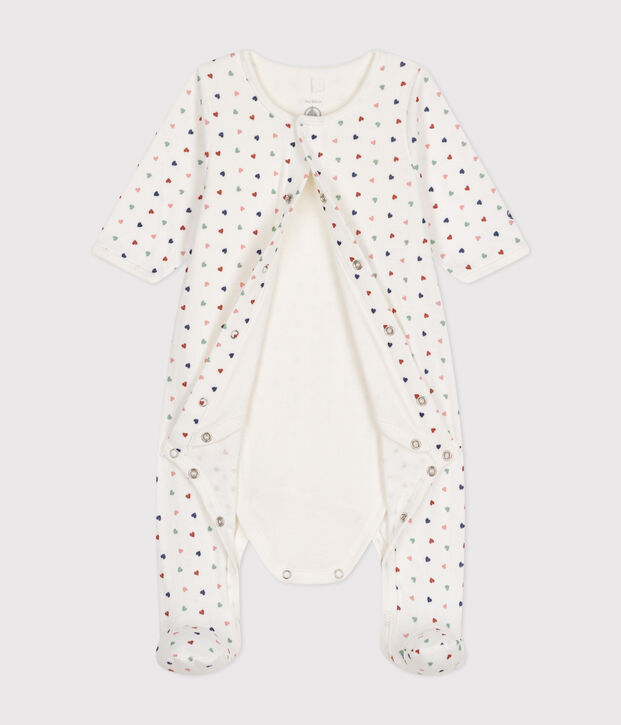 Bodyjama f&uuml;r Babys, aus Doppeljersey mit kleinem Herzmuster weiss/vielfarbig