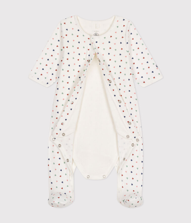 Bodyjama f&uuml;r Babys, aus Doppeljersey mit kleinem Herzmuster weiss MARSHMALLOW/weiss MULTICO