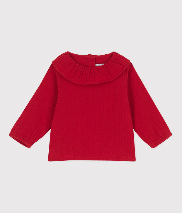 Lang&auml;rmelige Babybluse aus Musselin-Stoff rot