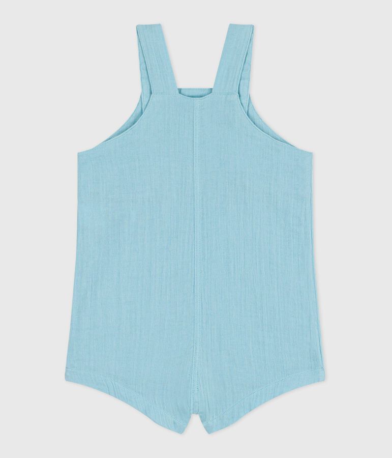 Kurzbeinige Baby-Latzhose aus einfarbigem Musselin-Stoff blau