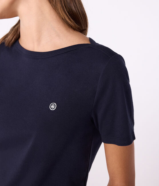 Kultiges Damen-T-Shirt mit Admiralskragen aus Baumwolle  blau SMOKING