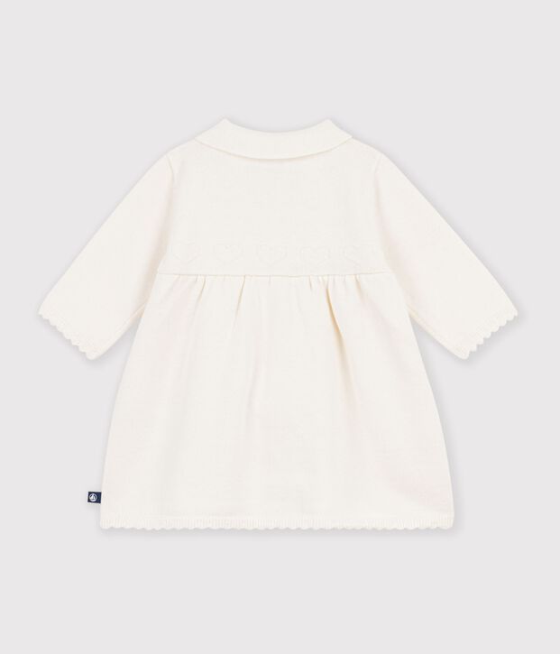 Baby-Kleid mit Kragen aus einfarbigem Strick. weiss