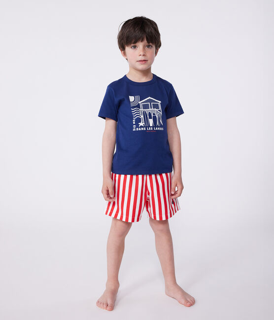 Kurzärmeliges Kinder-T-Shirt aus bedruckter Baumwolle blau MEDIEVAL