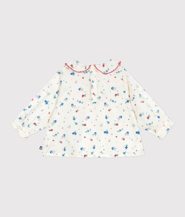Lang&auml;rmelige Baby-Bluse aus Baumwolle mit Blumenmuster weiss/vielfarbig