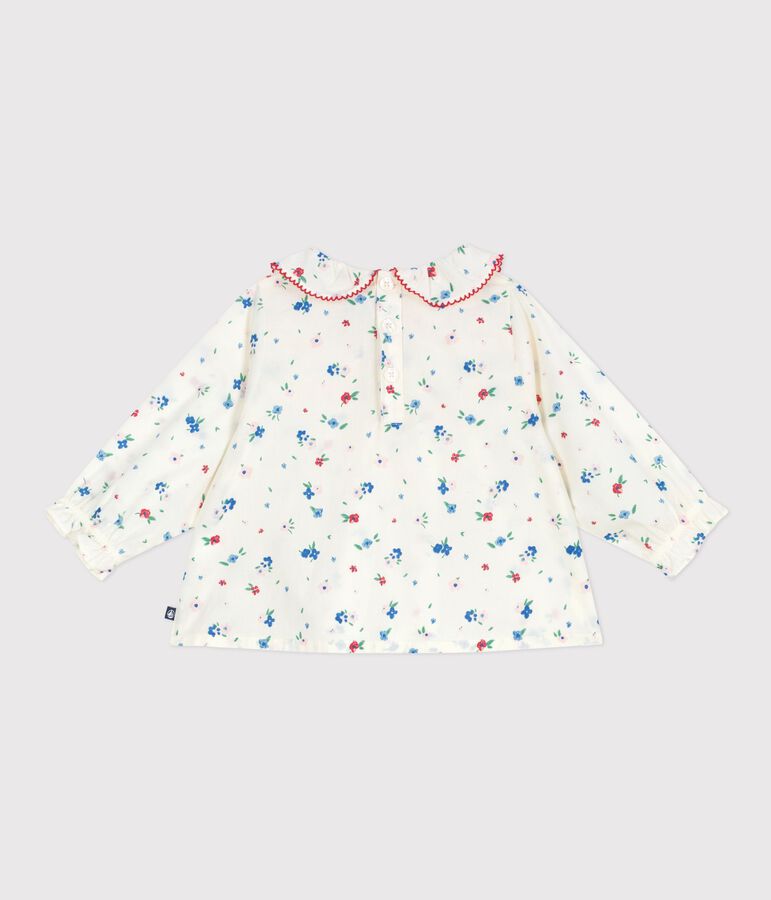 Lang&auml;rmelige Baby-Bluse aus Baumwolle mit Blumenmuster weiss MARSHMALLOW/weiss MULTICO