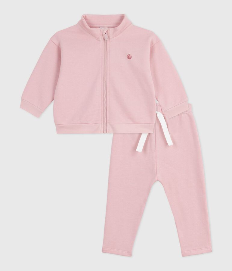 Baby-Set Sweatshirt und Hose aus einfarbiger Baumwolle rosa