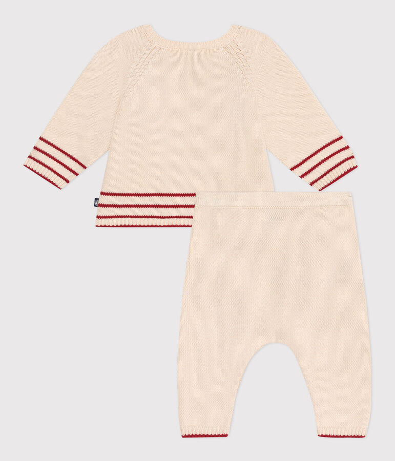 2-teiliges Baby-Set aus Baumwollstrick mit Jacquardmuster naturfarben/rot