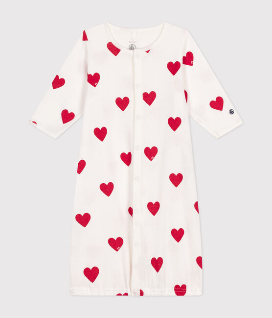 Baby-Kombi-Overall aus Baumwolle mit Herzmuster weiss MARSHMALLOW/rot TERKUIT