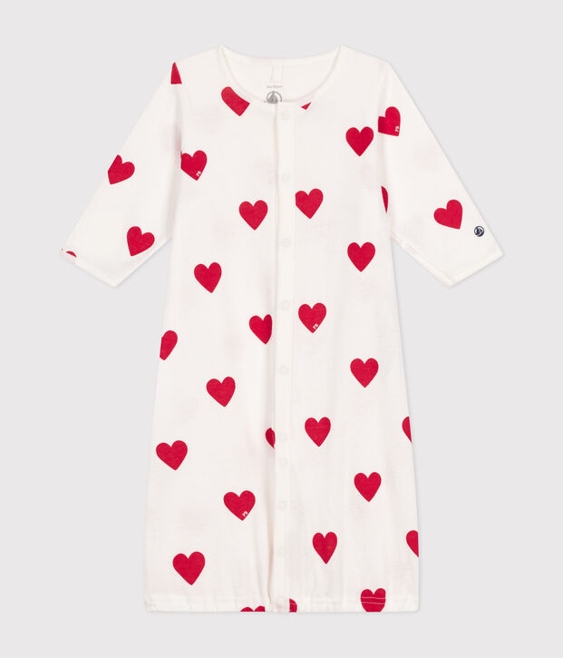 Baby-Kombi-Overall aus Baumwolle mit Herzmuster weiss/rot