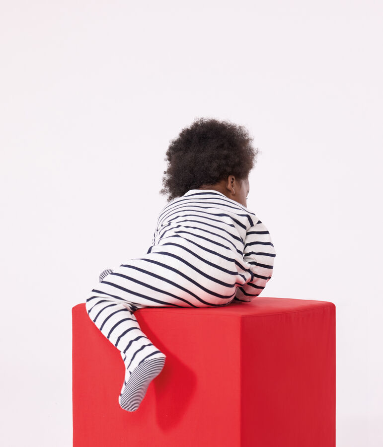 Gestreifter Baby-Pyjama aus Rippstrick weiss/blau