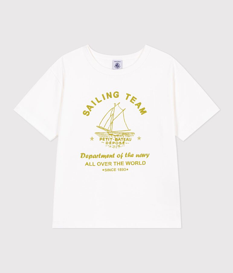 Kurz&auml;rmeliges Kinder T-Shirt aus Baumwolle weiss MARSHMALLOW