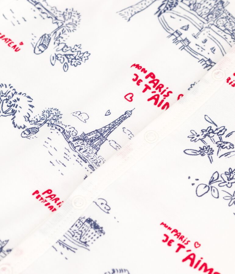 Baby-Kurzoverall Paris aus Baumwolle weiss MARSHMALLOW/weiss MULTICO