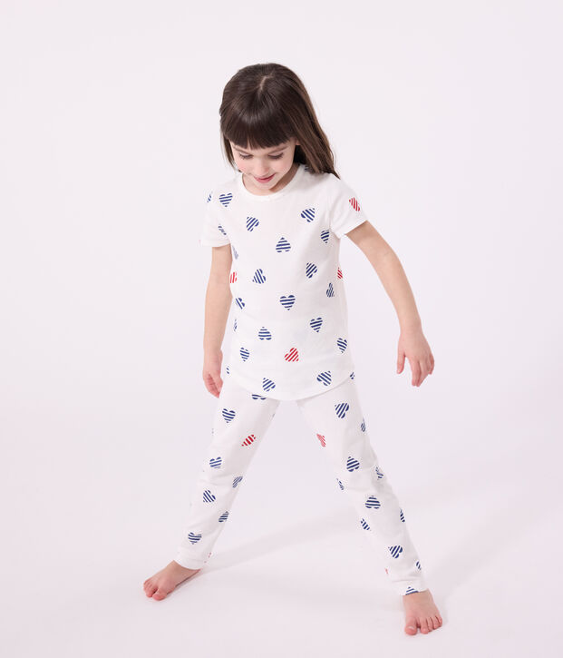 Kinder-Pyjama aus Baumwolle mit Blumenmotiv weiss/rot/vielfarbig