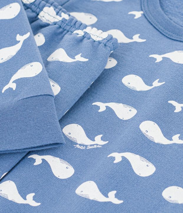 Kinder-Pyjama aus Molton mit Walmotiv blau/weiss