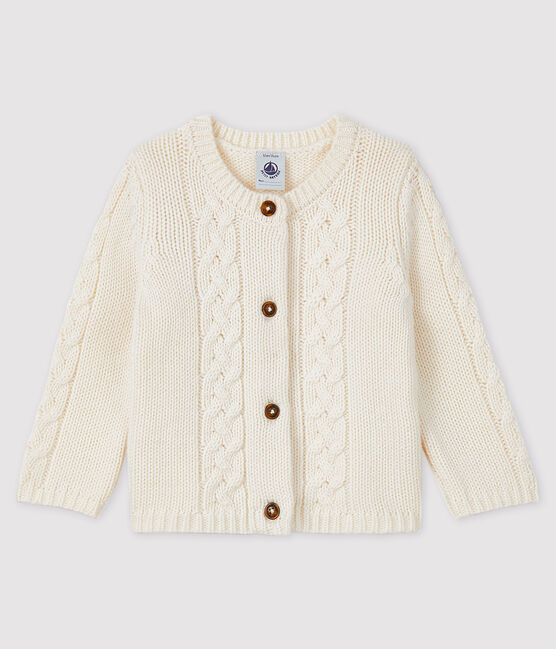 Cardigan für Babys aus Wolle und Baumwolle weiss MARSHMALLOW
