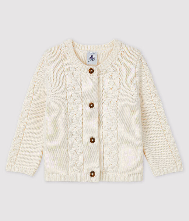 Cardigan f&uuml;r Babys aus Wolle und Baumwolle weiss