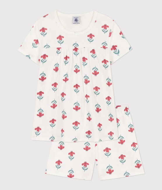 Kinder-Kurzpyjama aus Baumwolle mit Krone für Mädchen weiss MARSHMALLOW/weiss MULTICO