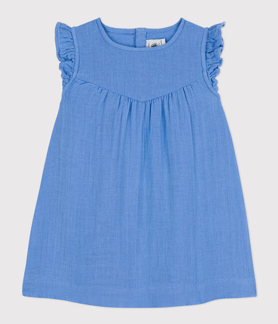 Ärmelloses Baby-Kleid aus einfarbiger Baumwollgaze blau EDNA