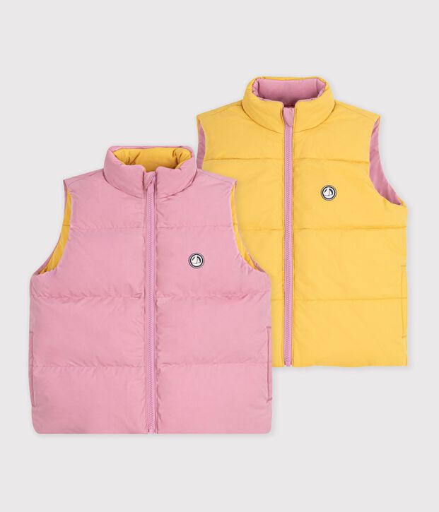 Einfarbige Kinder-Winterweste rosa/gelb