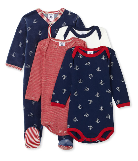 Jungen-Baby-Set mit Samt-Strampler und langärmligen Bodys aus Rippstrick variante 1