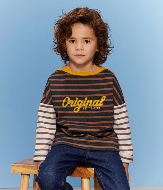 Kinder-Streifenshirt Jungen schwarz CITY/braun COCOA